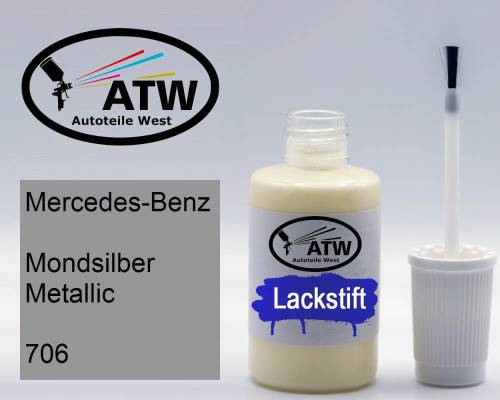 Mercedes-Benz, Mondsilber Metallic, 706: 20ml Lackstift, von ATW Autoteile West.